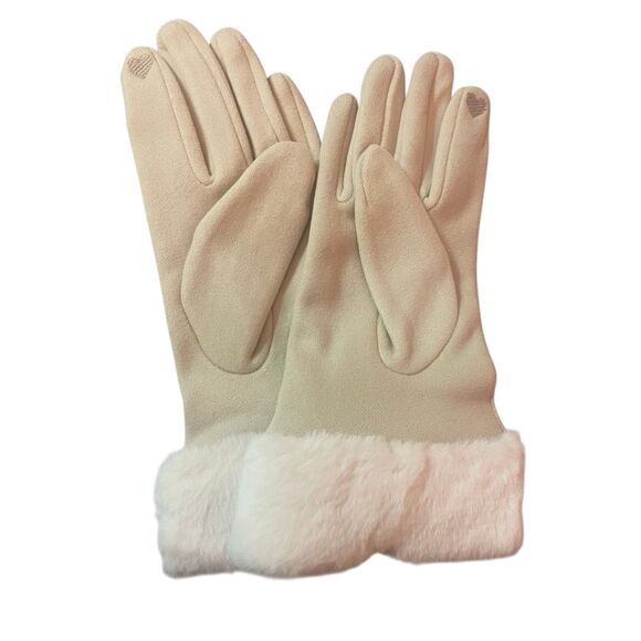 Women’s Beige Thermal Winter Gloves Faux Fur Cuff Touchscreen Compatible - Picture 2 of 5